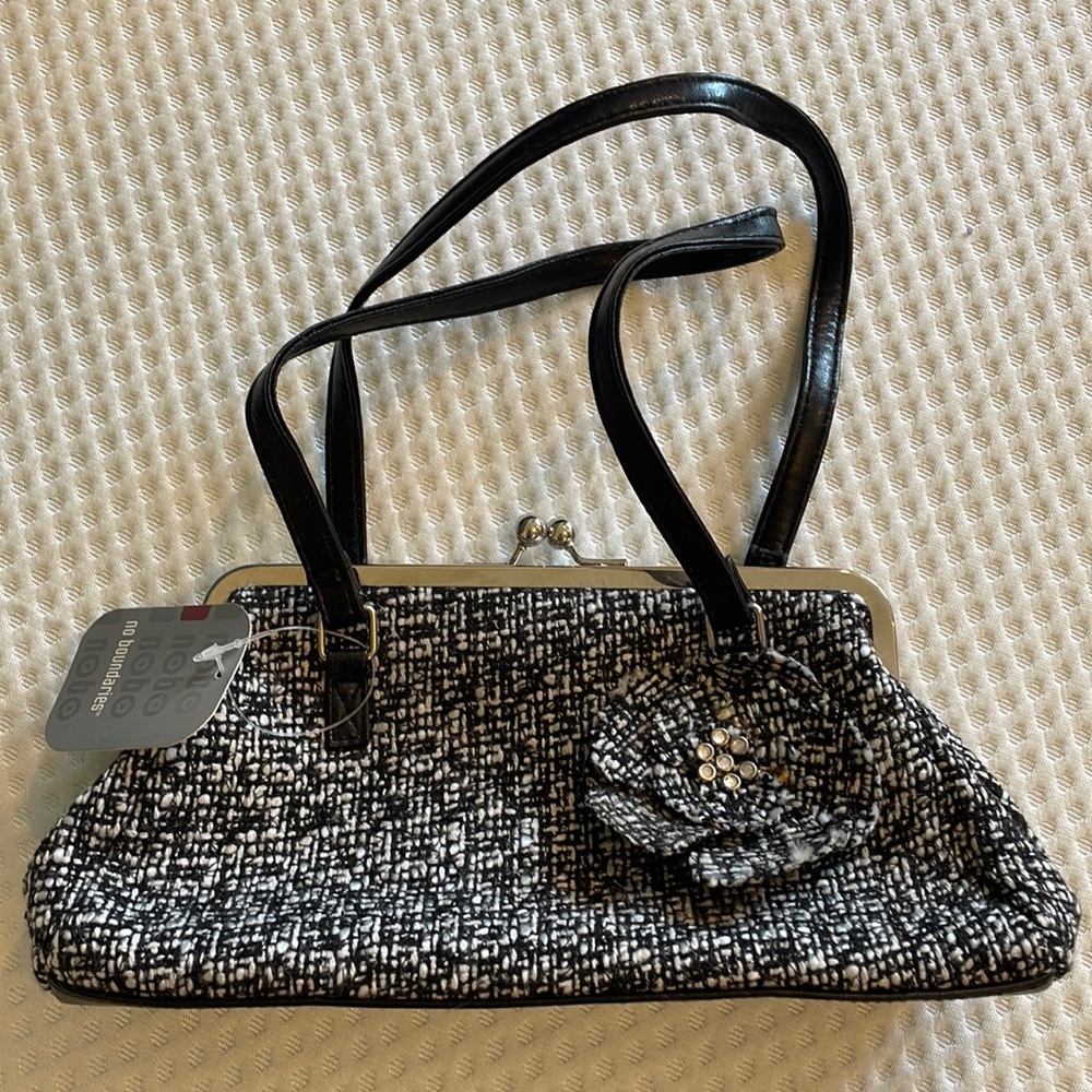 NWT No Boundaries Mini Purse Black and White Tweed